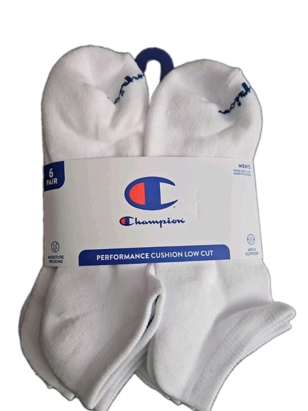 CHAMPION SOCKS MEN'S LOW CUT WHITE Shoe Size(6-12)